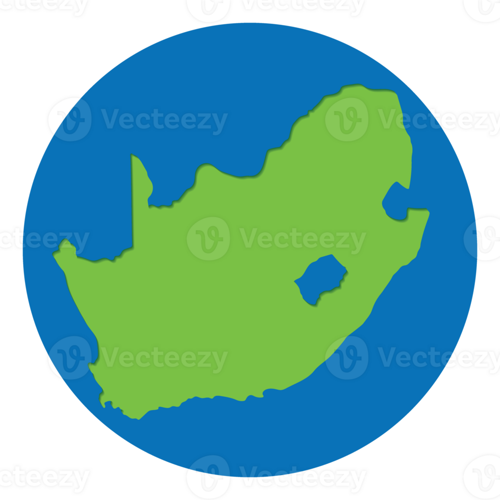 South Africa map. Map of South Africa in green color in globe design with blue circle color. png