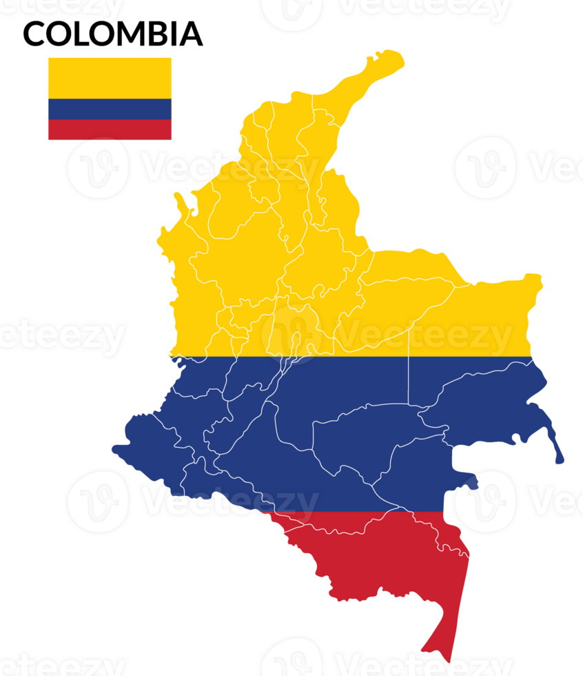 Colombia map. Map of Colombia with Colombia flag png