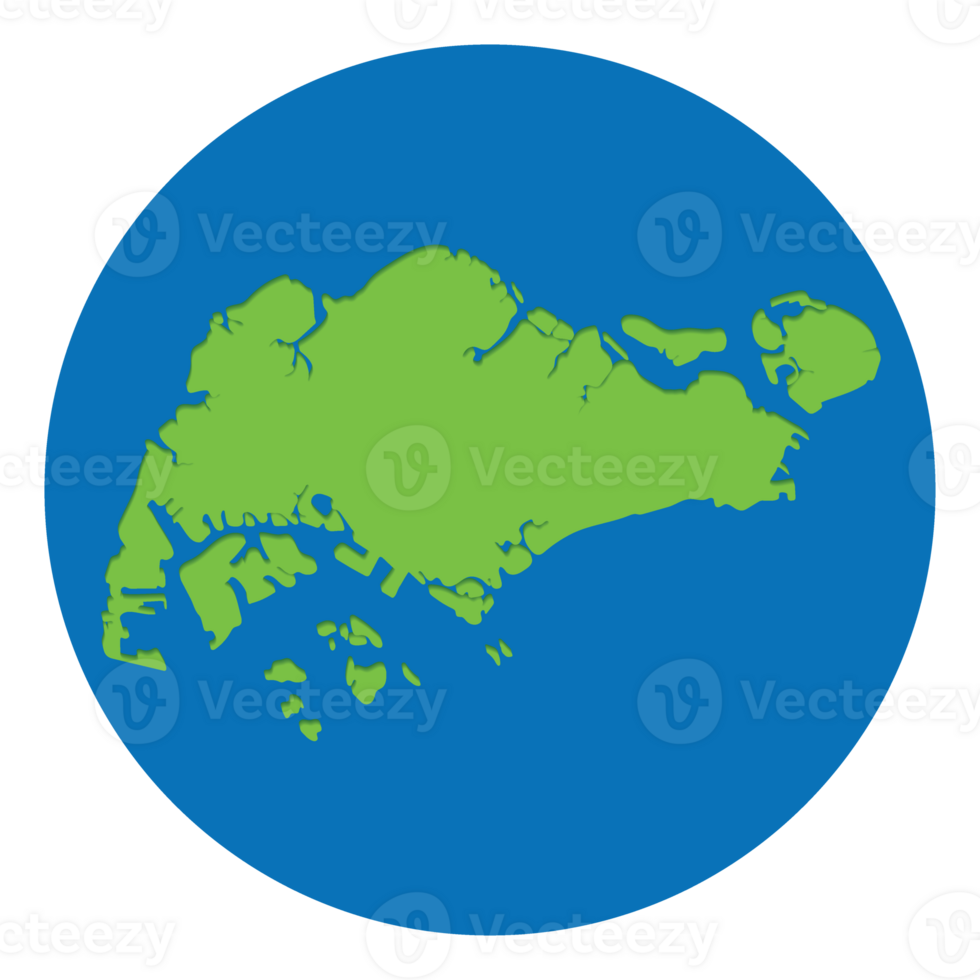 Singapore map green color in globe design with blue circle color. png