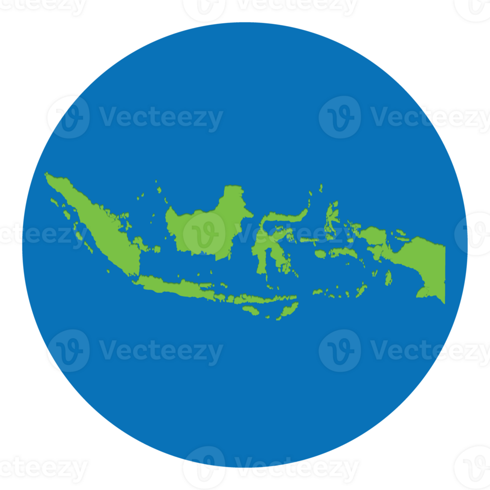 Indonesia map. Map of Indonesia in green color in globe design with blue circle color. png
