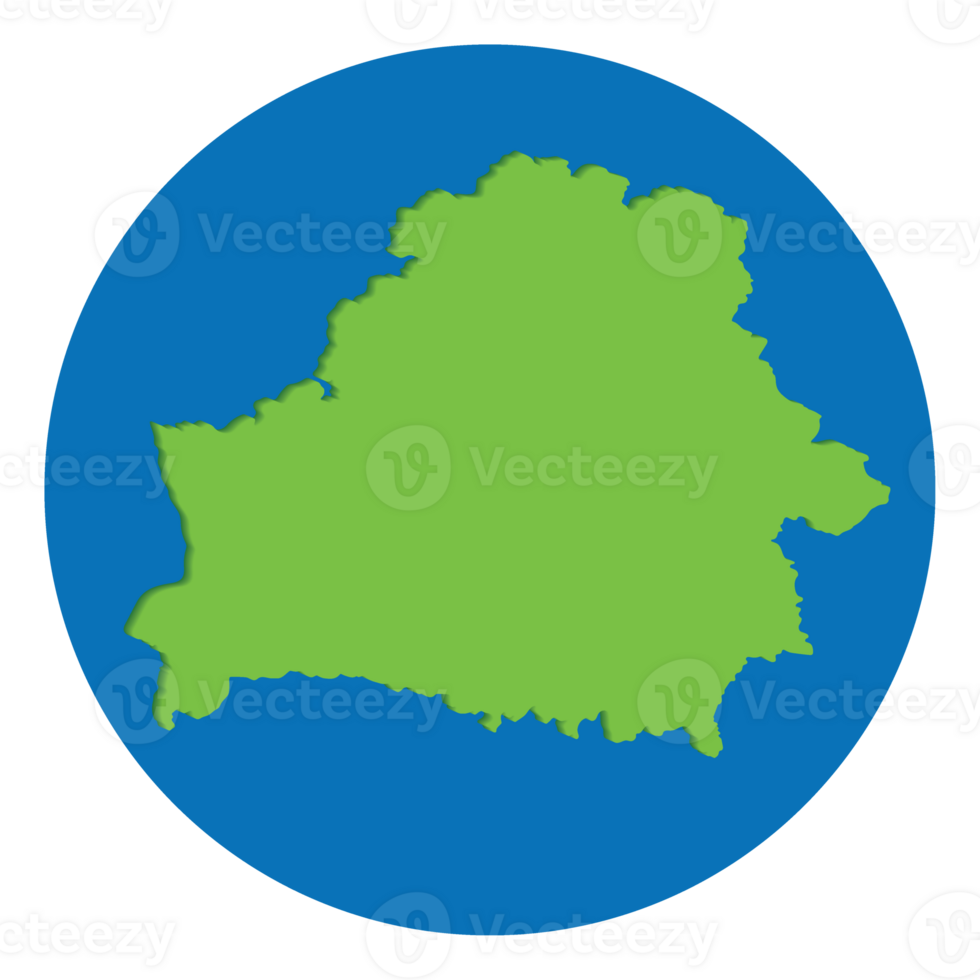 Belarus map. Map of Belarus in green color in globe design with blue circle color. png