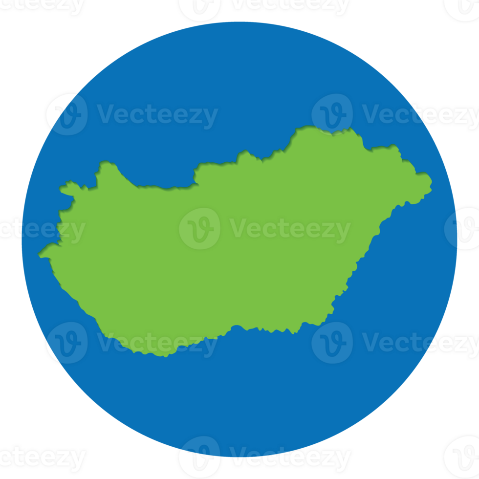 Hungary map. Map of Hungary in green color in globe design with blue circle color. png