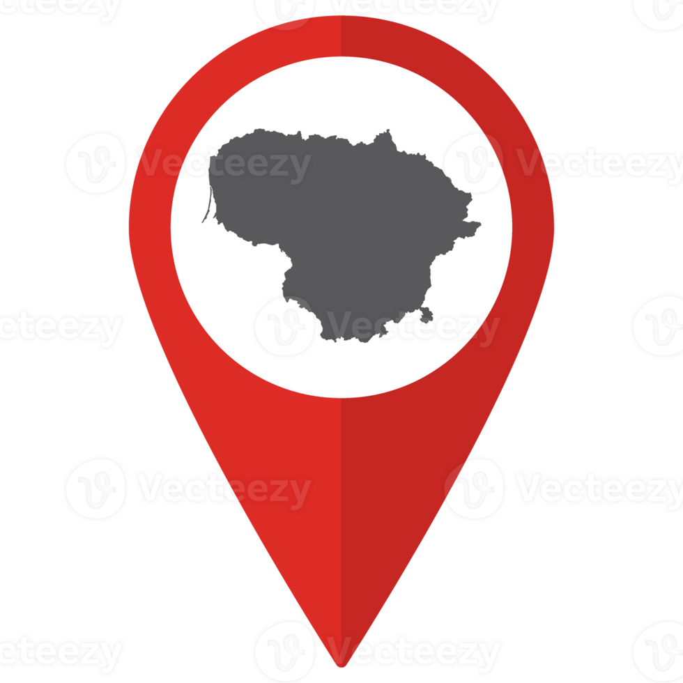 Lithuania map on map pin icon red color isolated png