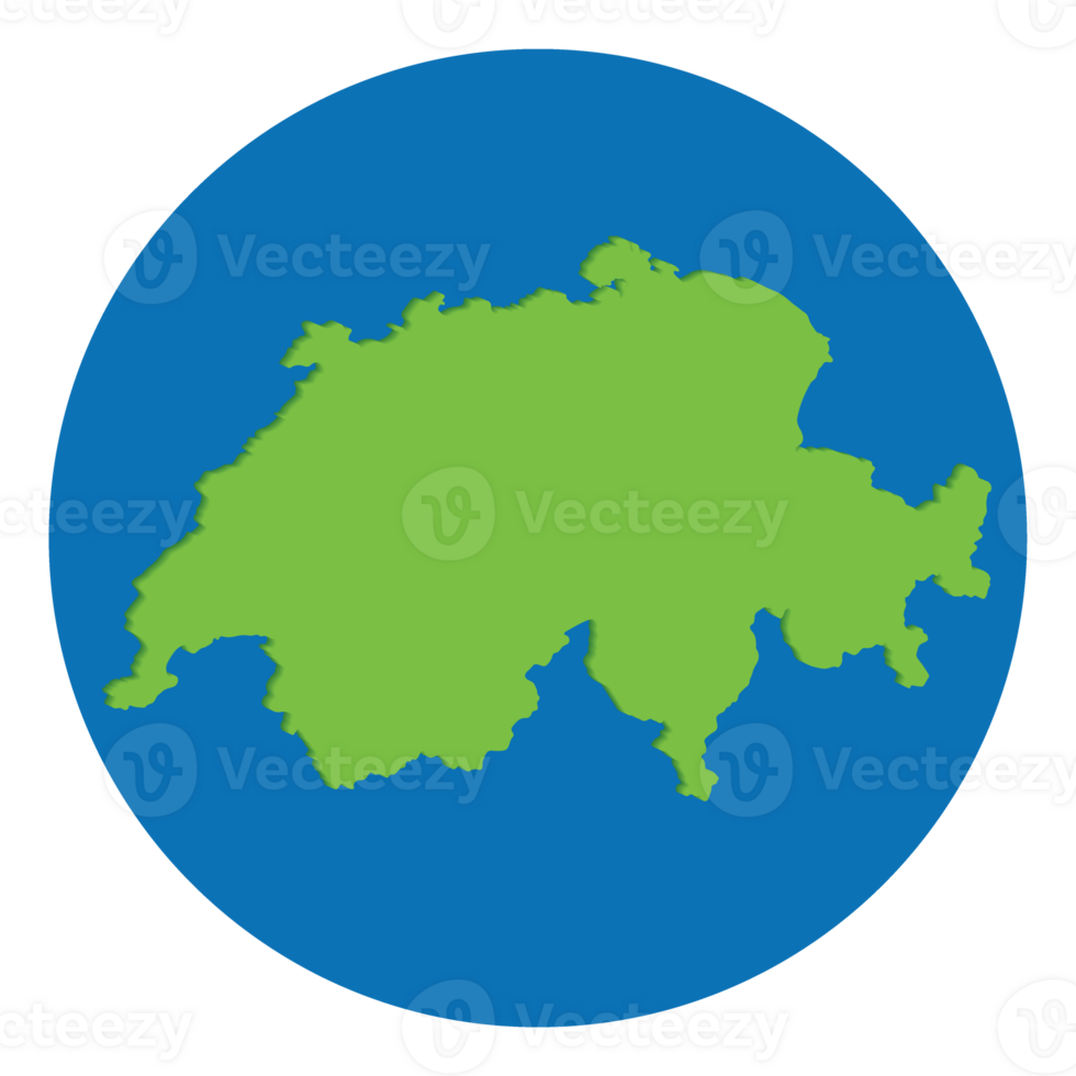 Switzerland map green color in globe design with blue circle color. png