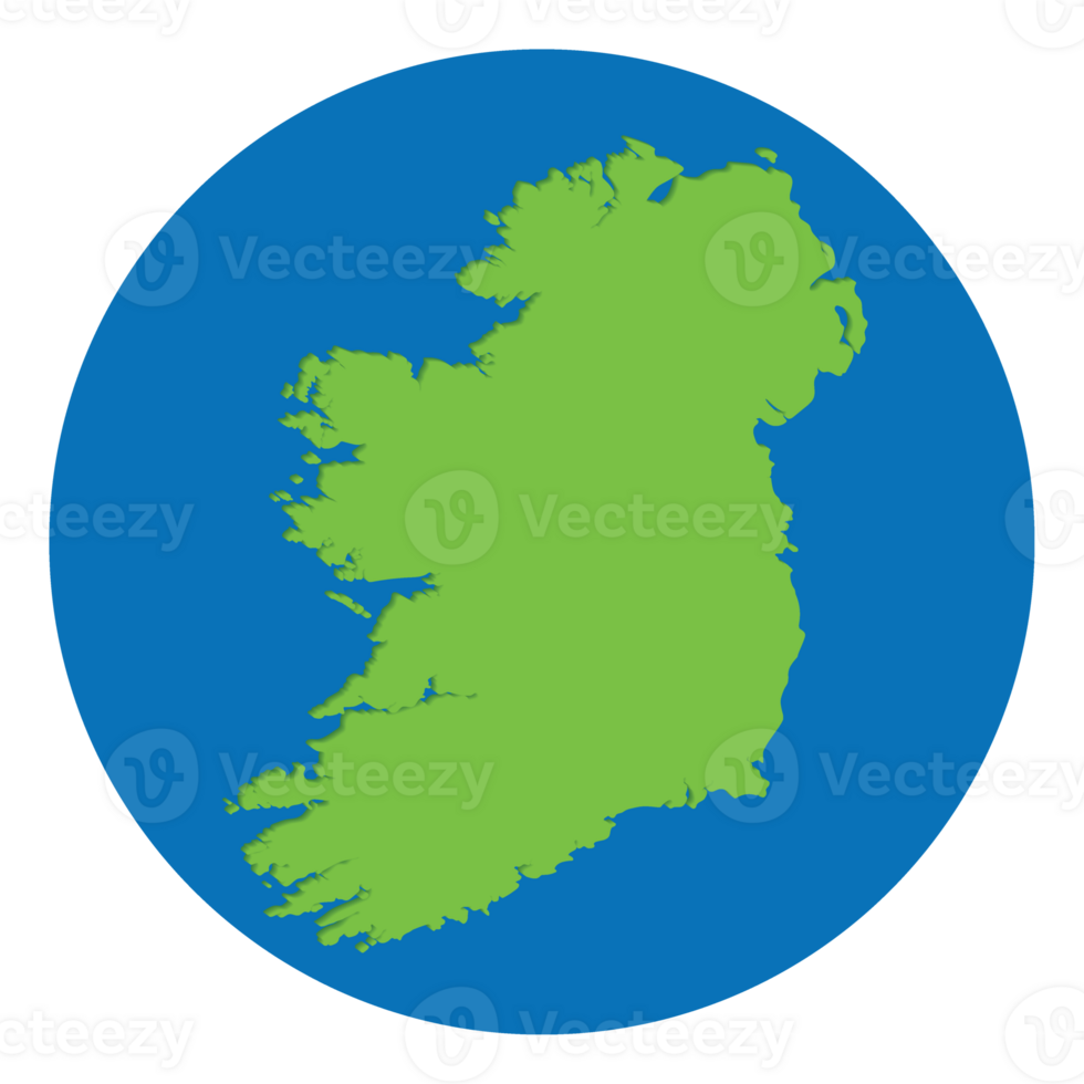 irland och nordlig irland Karta. Karta av irland ö Karta i ggreen Färg i klot design med blå cirkel Färg. png