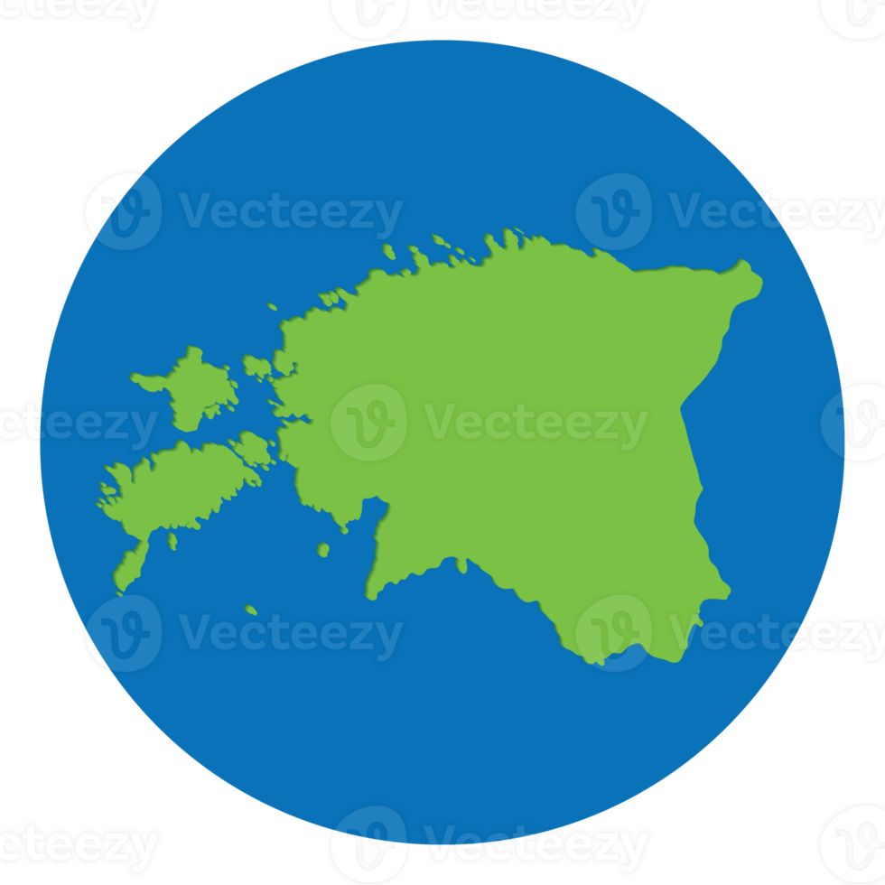 Estonia map. Map of Estonia in green color in globe design with blue circle color. png