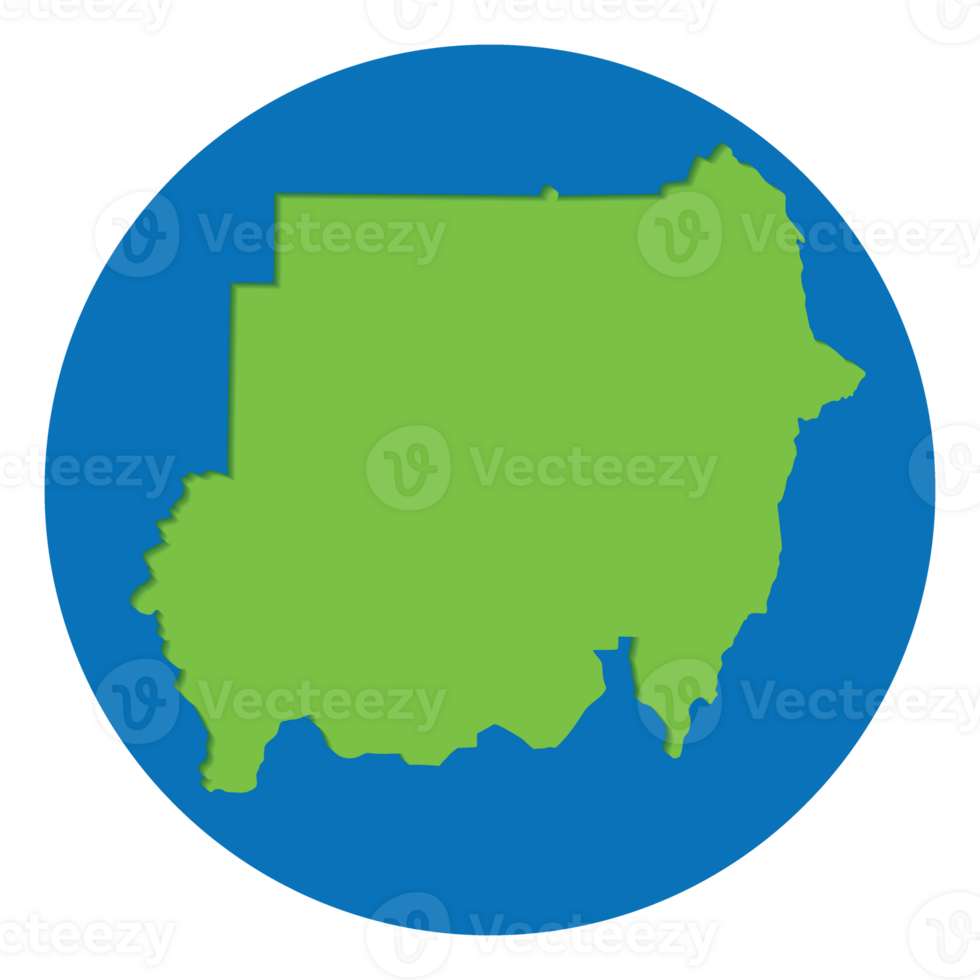 Sudan map. Map of Sudan in green color in globe design with blue circle color. png