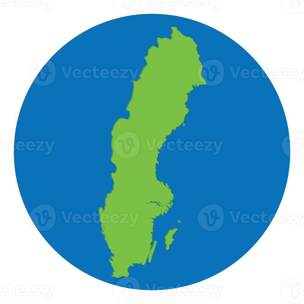 Sweden map. Map of Sweden green color in globe design with blue circle color. png