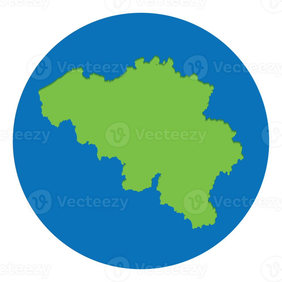 Belgium map. Map of Belgium in green color in globe design with blue circle color. png