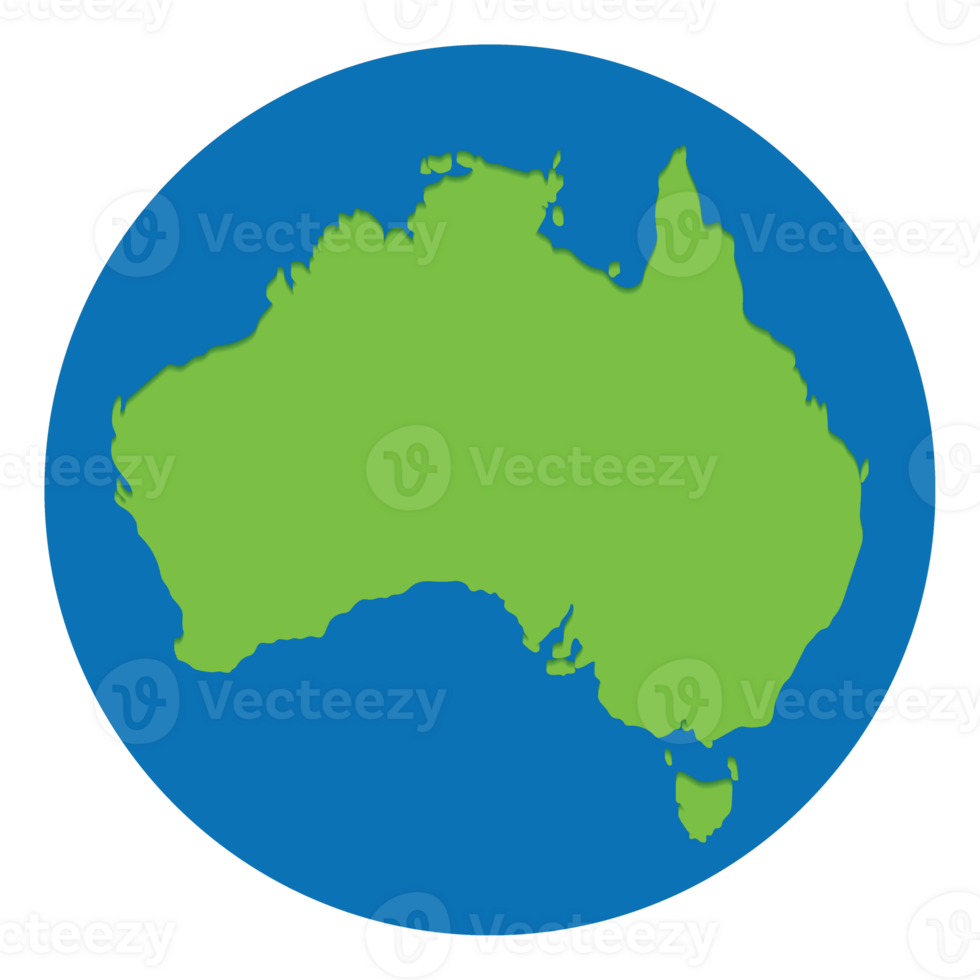 Australia map green color in globe design with blue circle color. Map of Australia png