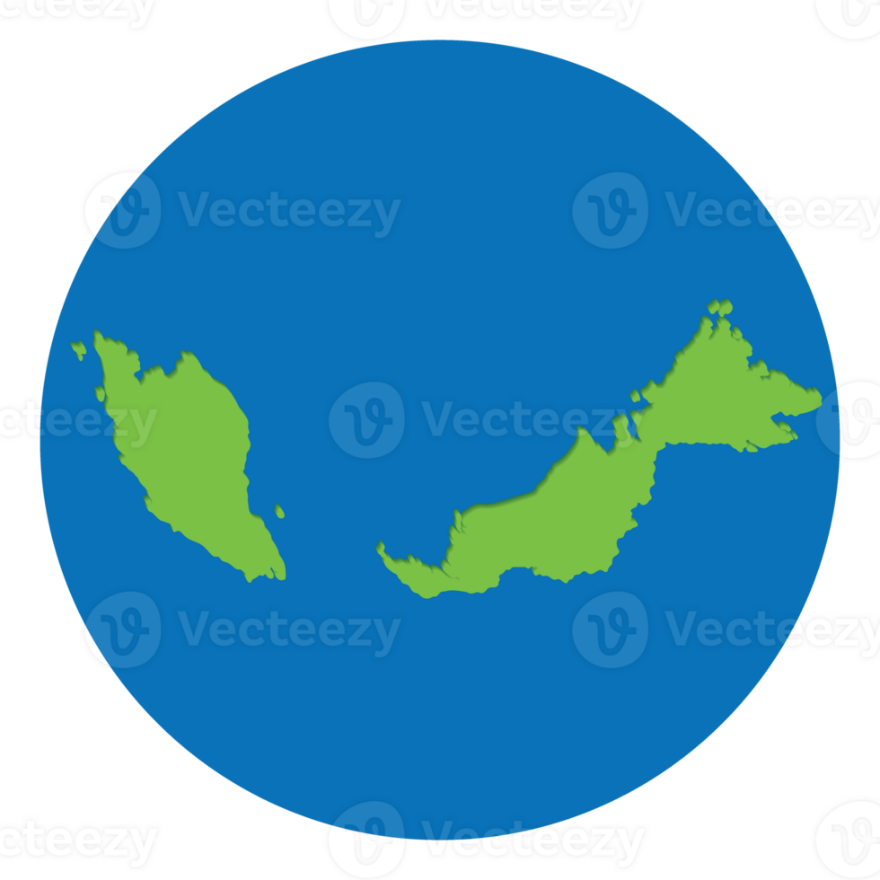 Malaysia map. Map of Malaysia in green color in globe design with blue circle color. png