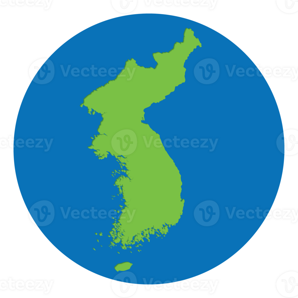 North Korea and South Korea map. Map of Korea in green color in globe design with blue circle color. png