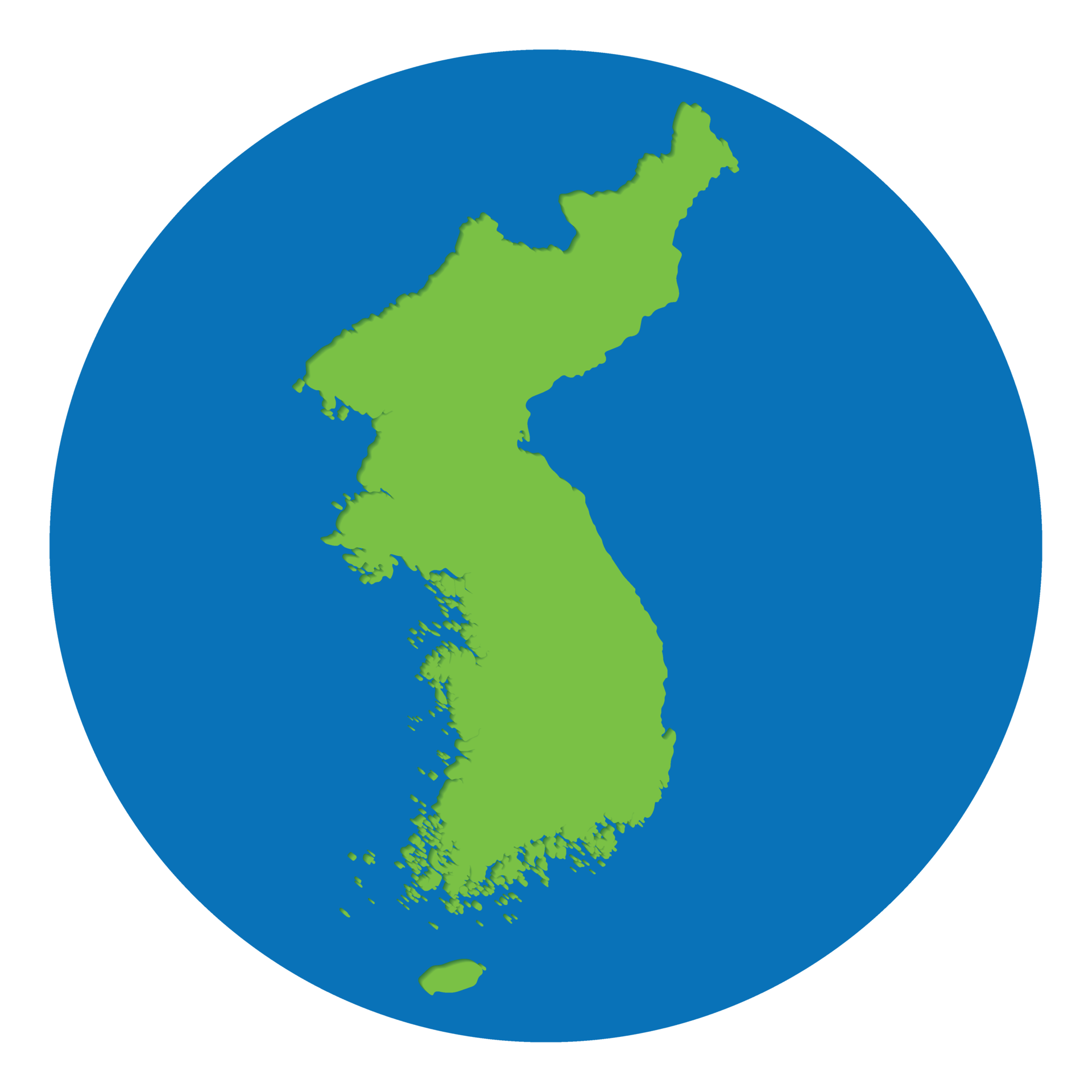 North Korea and South Korea map. Map of Korea in green color in globe design with blue circle