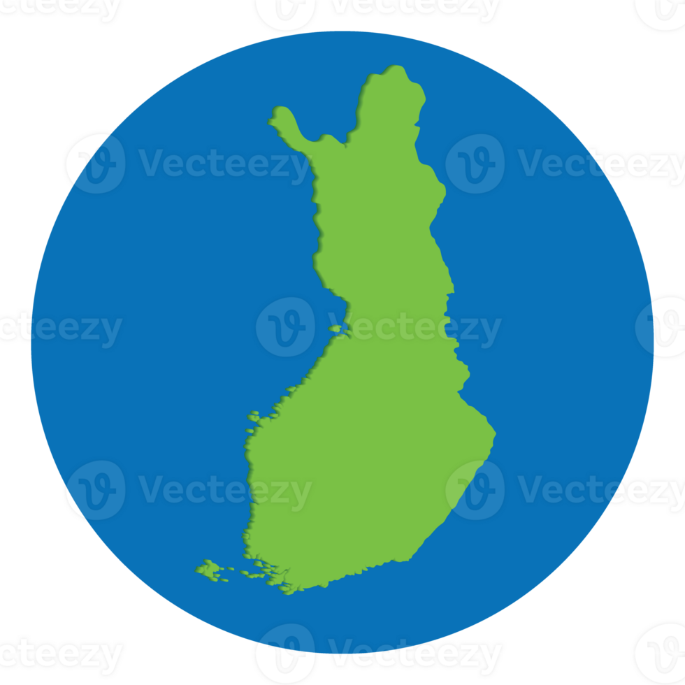 Finland map. Map of Finland in green color in globe design with blue circle color. png