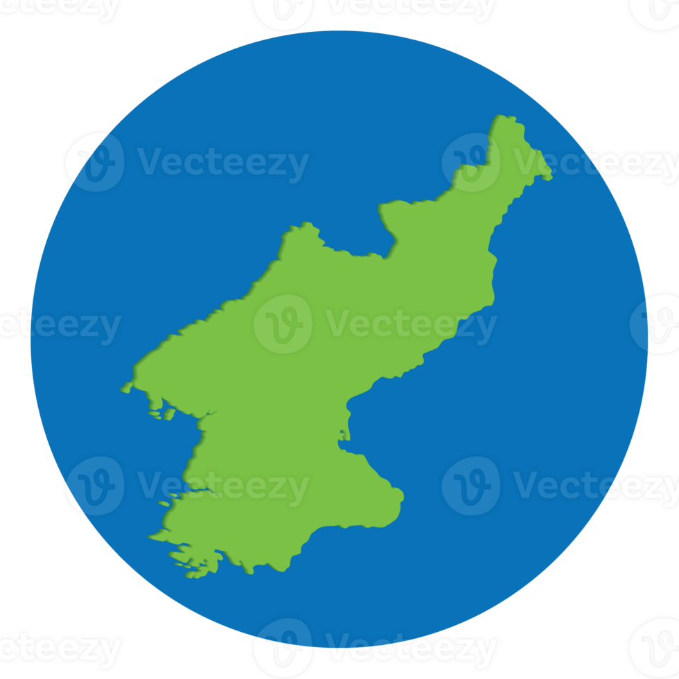 North Korea map. Map of North Korea in green color in globe design with blue circle color. png