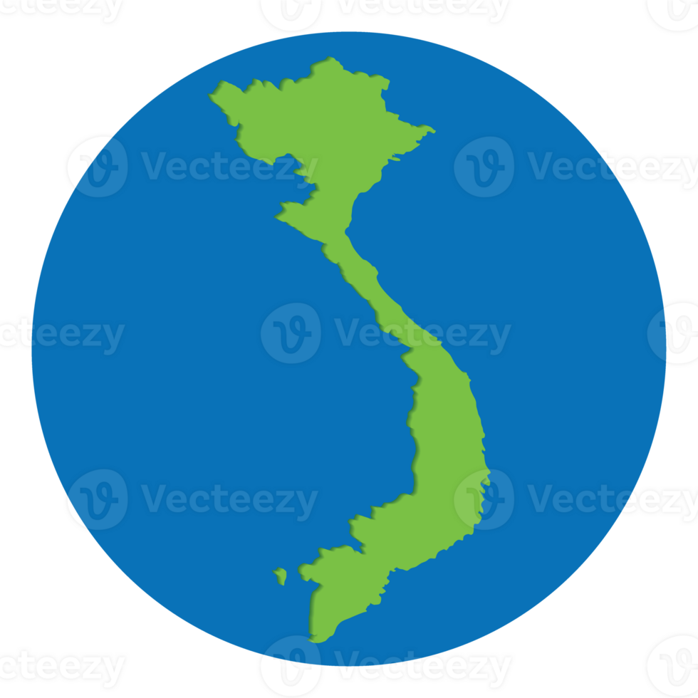 Vietnam map green color in globe design with blue circle color. png