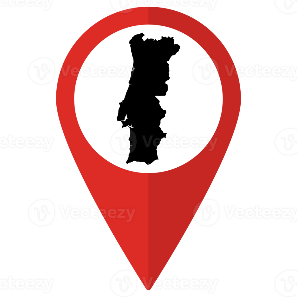 Portugal map on map pin icon red color isolated png
