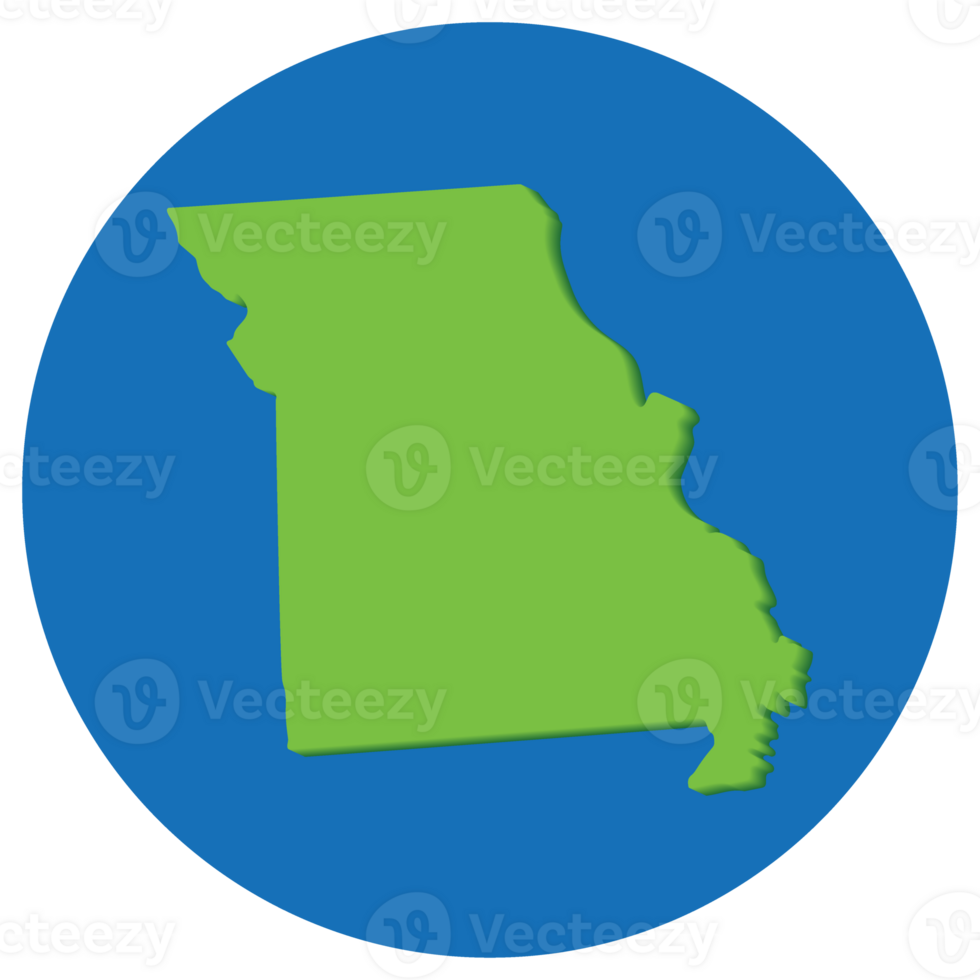 Missouri Estado mapa dentro globo forma verde com azul volta círculo cor. mapa do a nos Estado do missouri. png