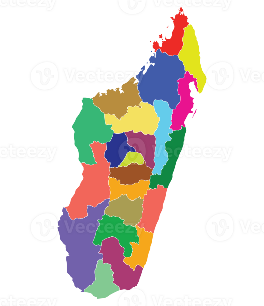 Madagascar map. Map of Madagascar in administrative provinces in multicolor png