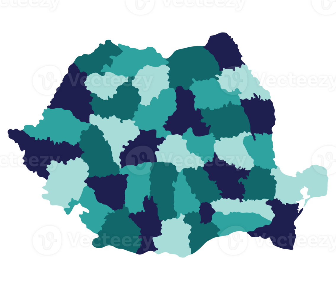 Romania map. Map of Romania in administrative provinces in multicolor png