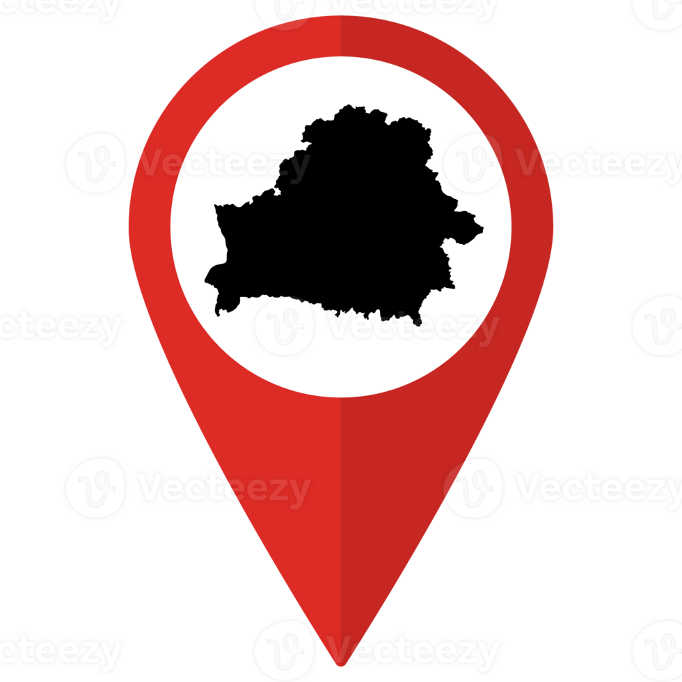 Belarus map on map pin icon red color isolated png