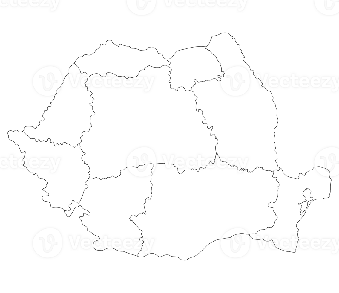 Romania map. Map of Romania in nine mains regions in white color png