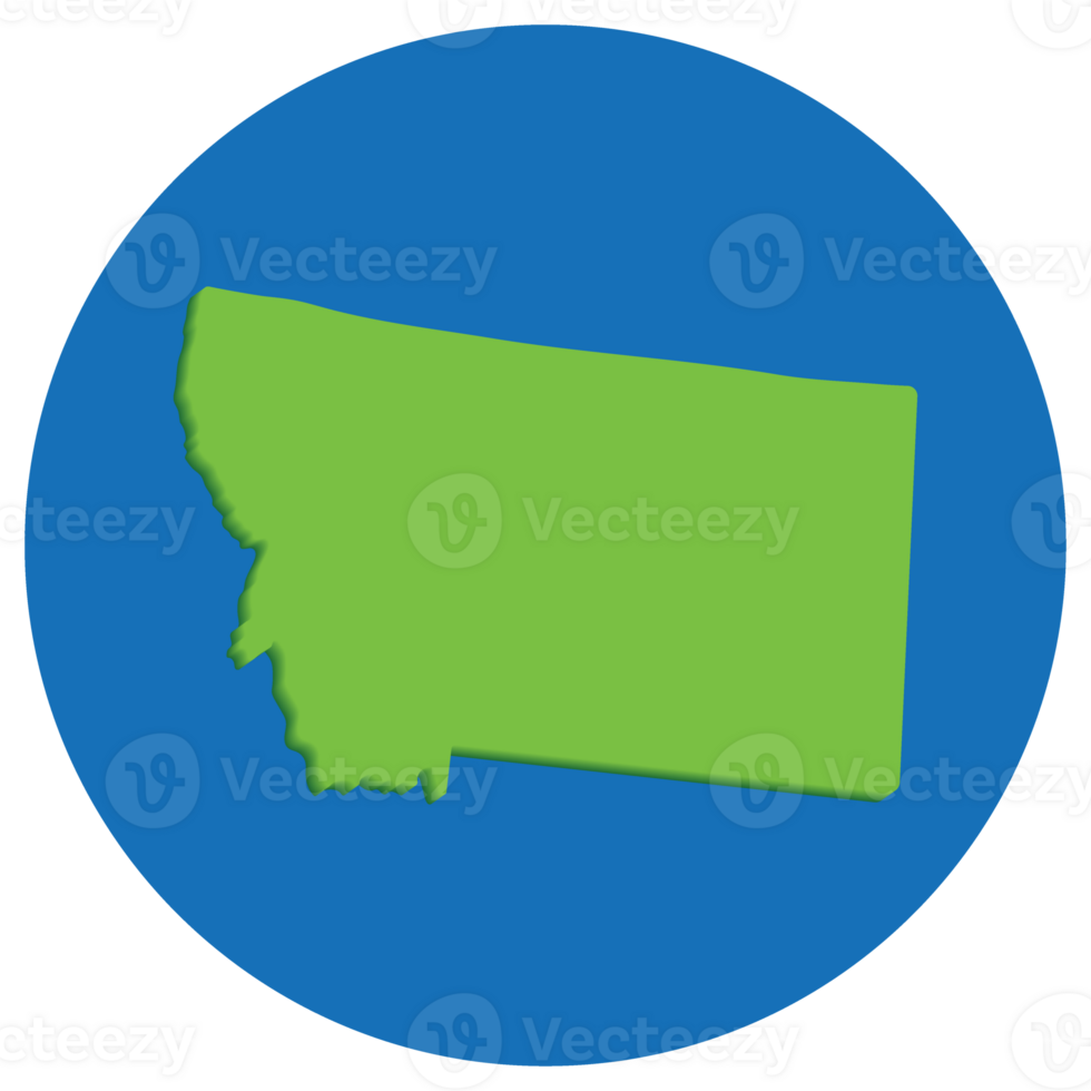 Montana state map in globe shape green with blue round circle color. Map of the U.S. state of Montana. png