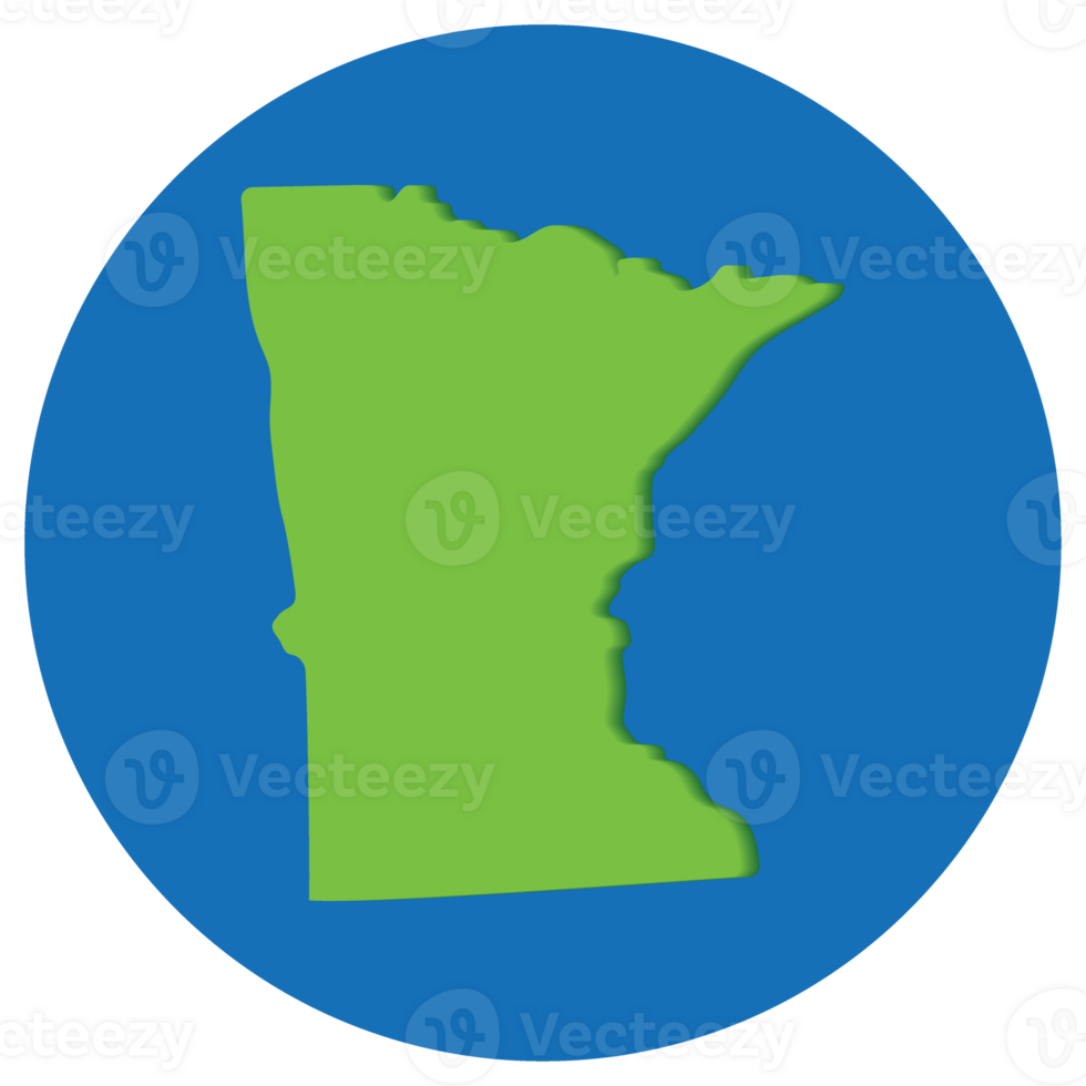 Minnesota state map in globe shape green with blue round circle color. Map of the U.S. state of Minnesota. png