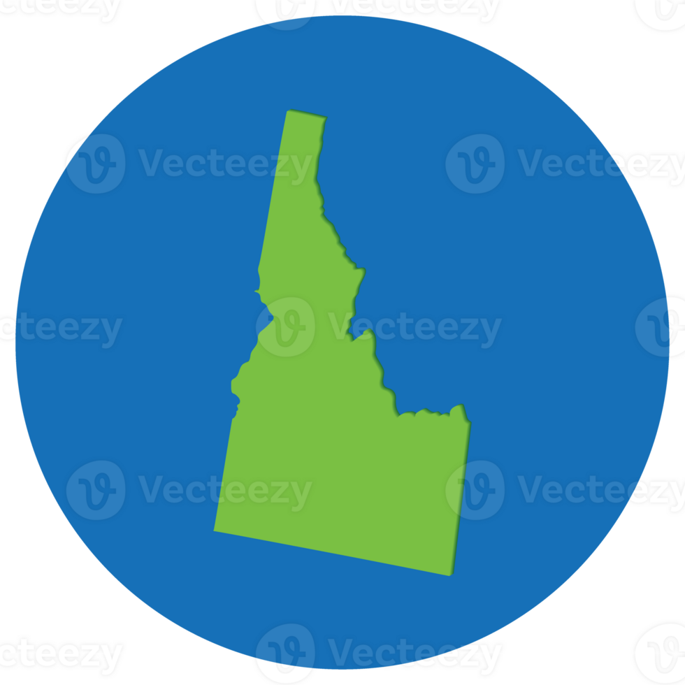 Idaho state map in globe shape green with blue circle color. Map of the U.S. state of Idaho. png