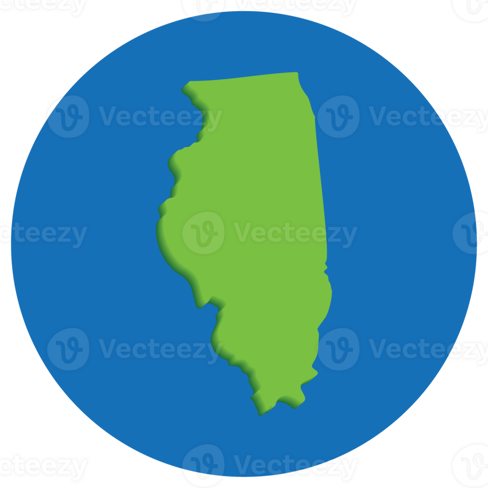 Illinois state map in globe shape green with blue circle color. Map of the U.S. state of Illinois. png