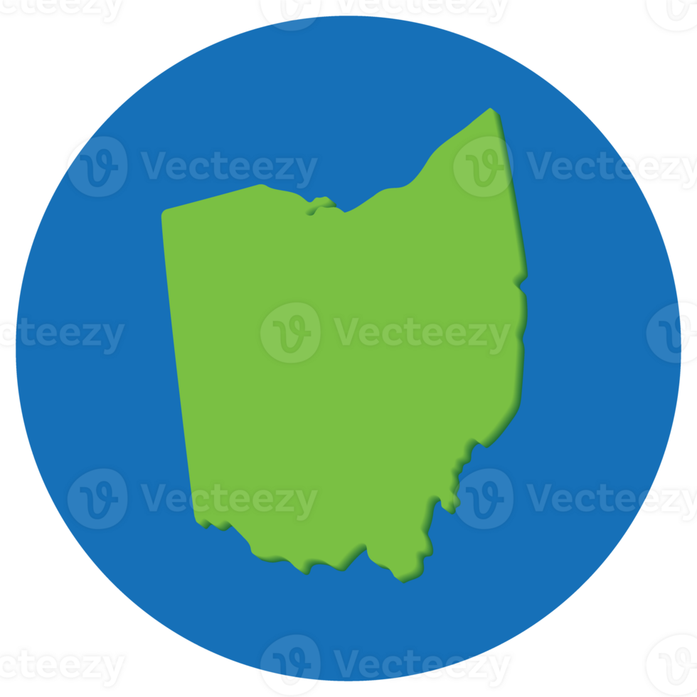 Ohio state map in globe shape green with blue round circle color. Map of the U.S. state of Ohio. png