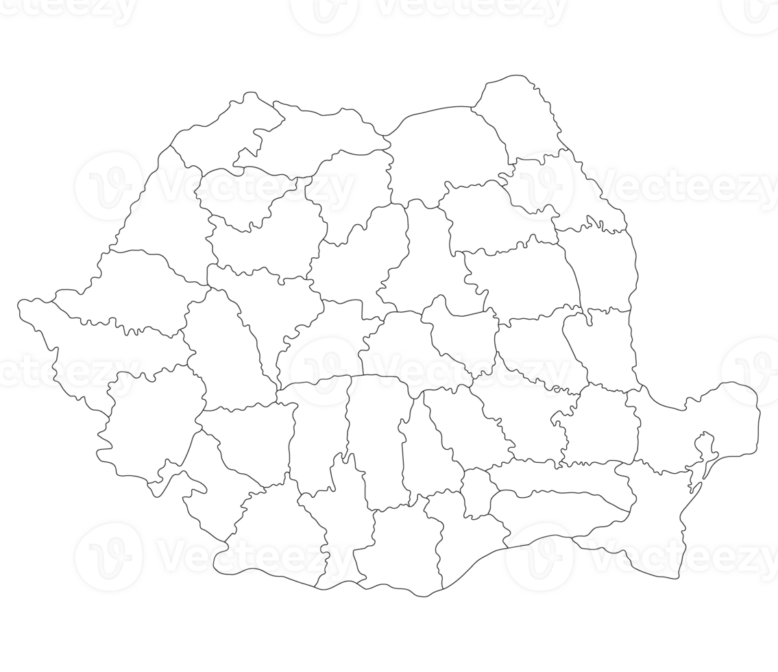 Romania map. Map of Romania in administrative provinces in white color png
