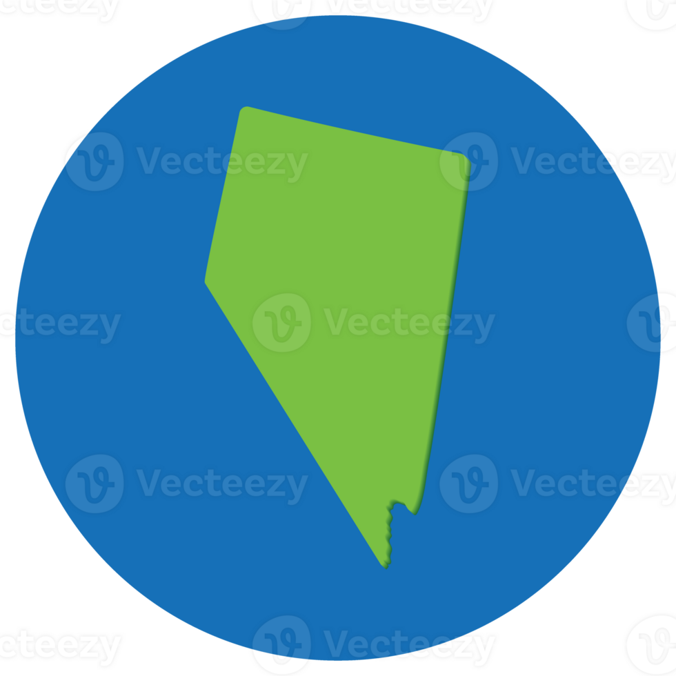 Nevada state map in globe shape green with blue round circle color. Map of the U.S. state of Nevada. png