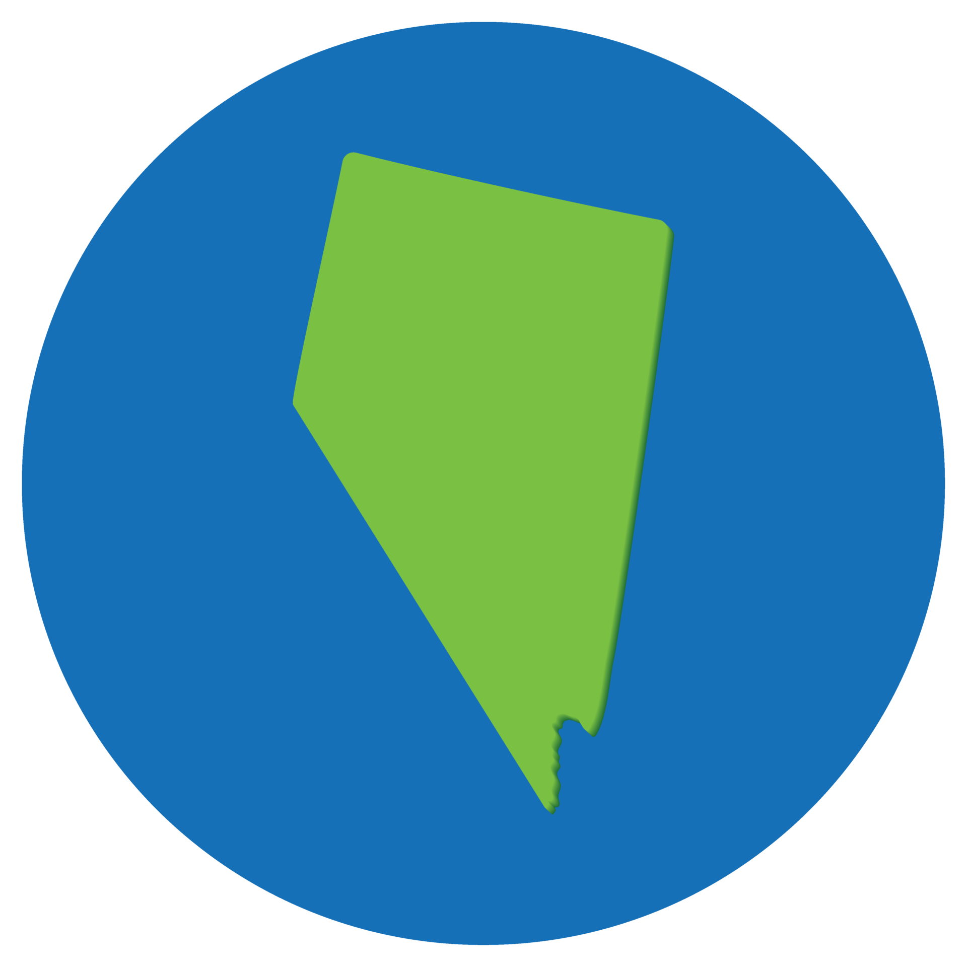 Nevada state map in globe shape green with blue round circle color map