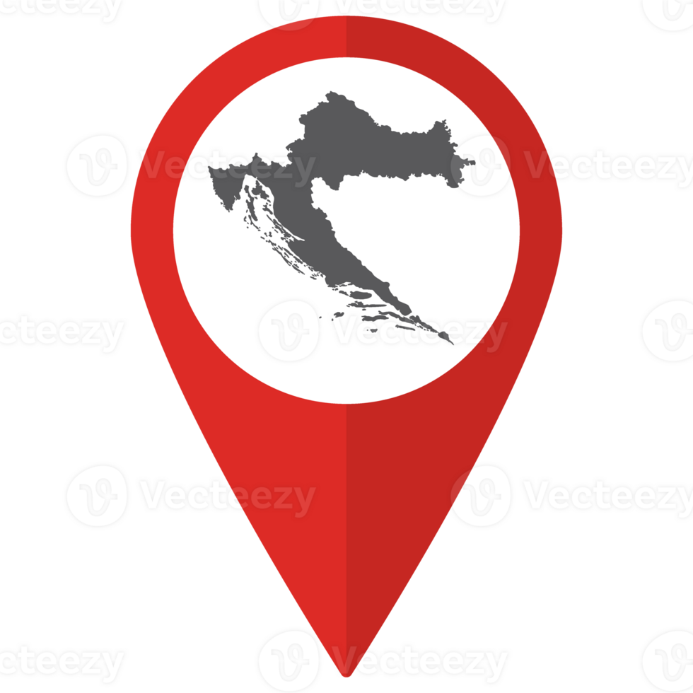 Croatia map on map pin icon red color isolated png