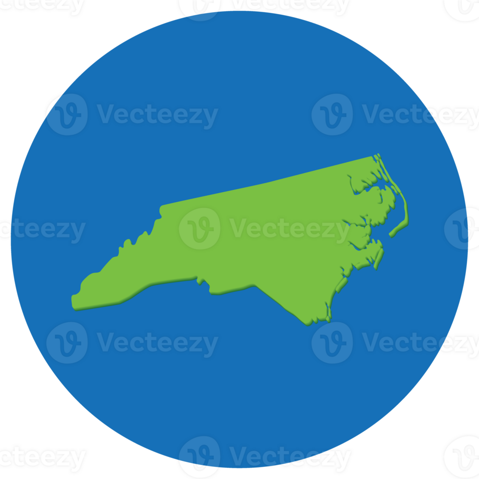 North Carolina state map in globe shape green with blue round circle color. Map of the U.S. state of North Carolina. png