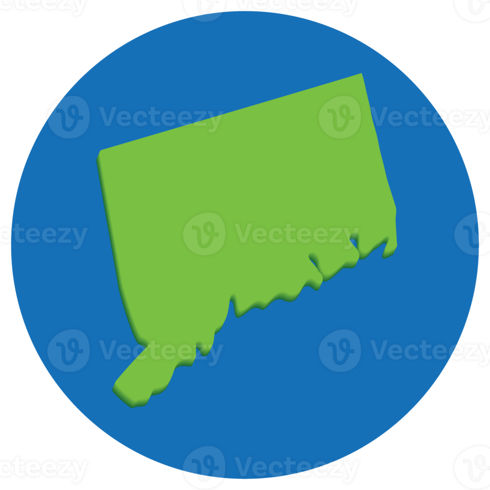 Connecticut state map in globe shape green with blue circle color. Map of the US state of Connecticut. png