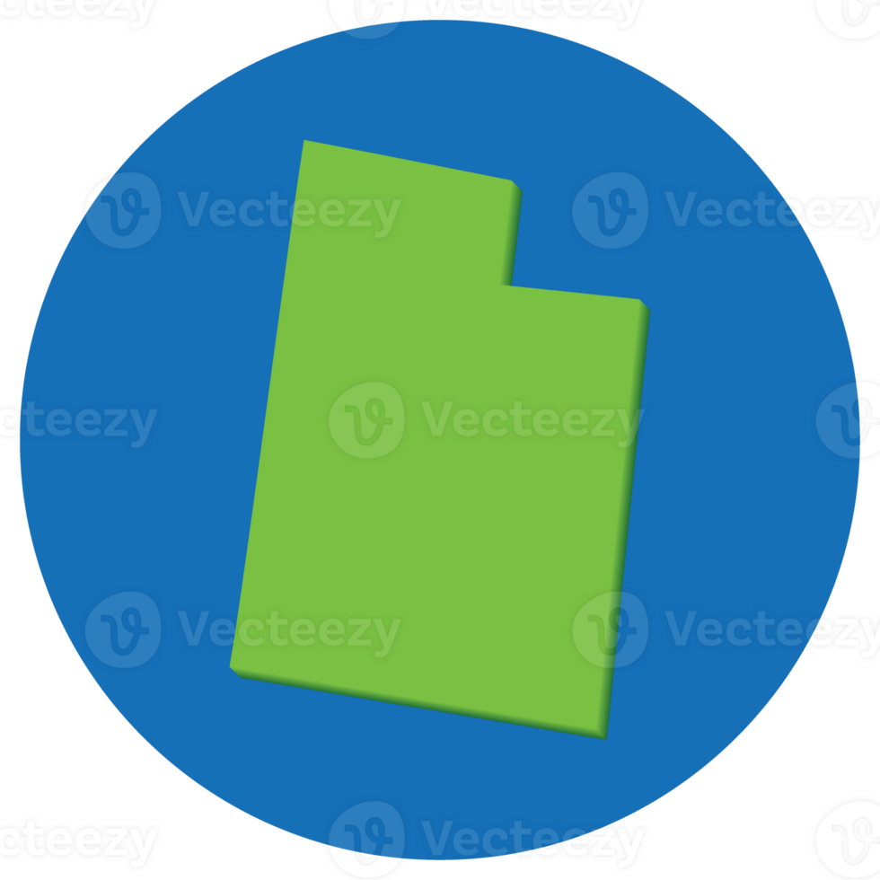 Utah state map in globe shape green with blue round circle color. Map of the U.S. state of Utah. png