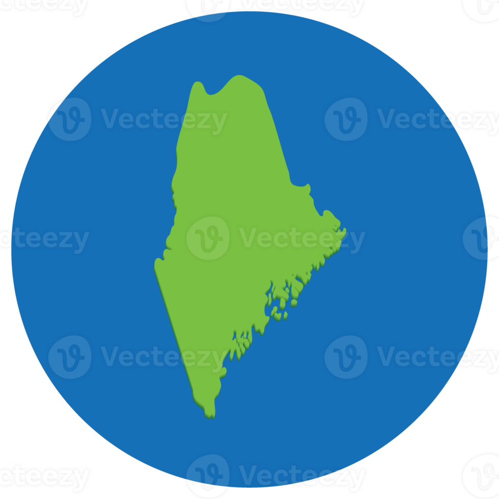 Maine state map in globe shape green with blue circle color. Map of the U.S. state of Maine. png