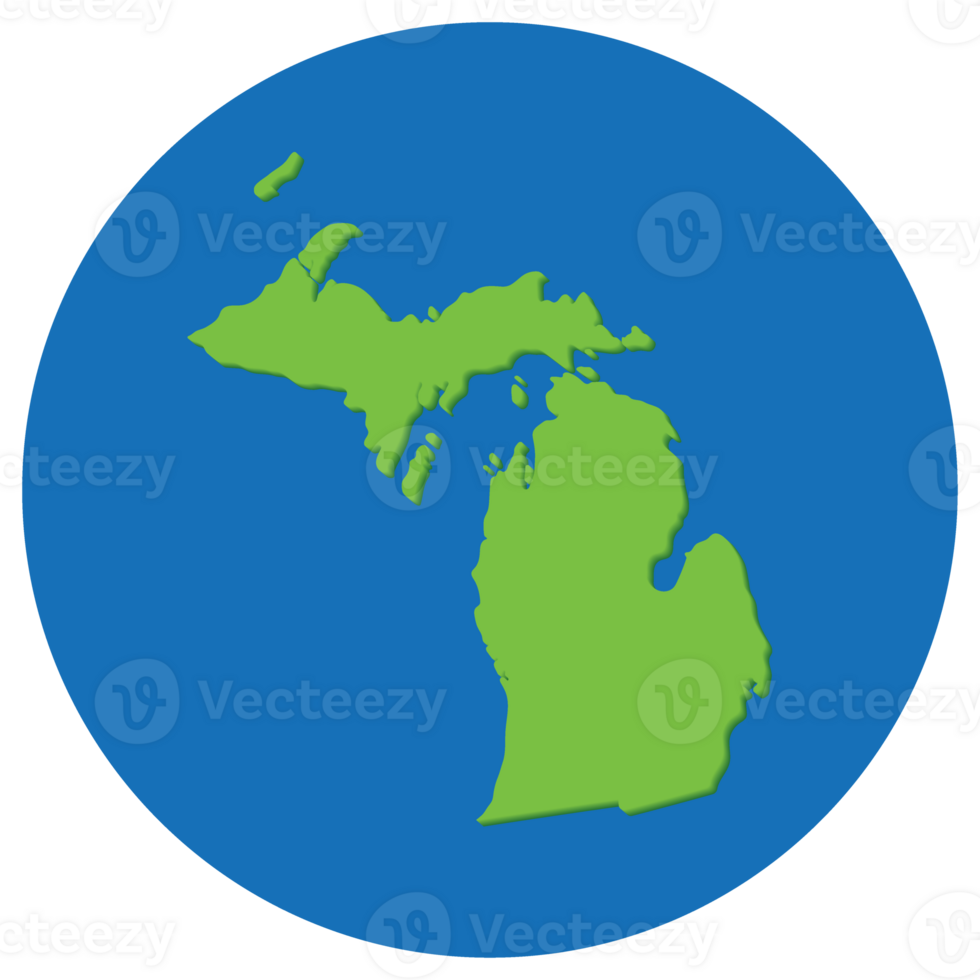 Michigan stat Karta i klot form grön med blå runda cirkel Färg. Karta av de oss stat av michigan. png