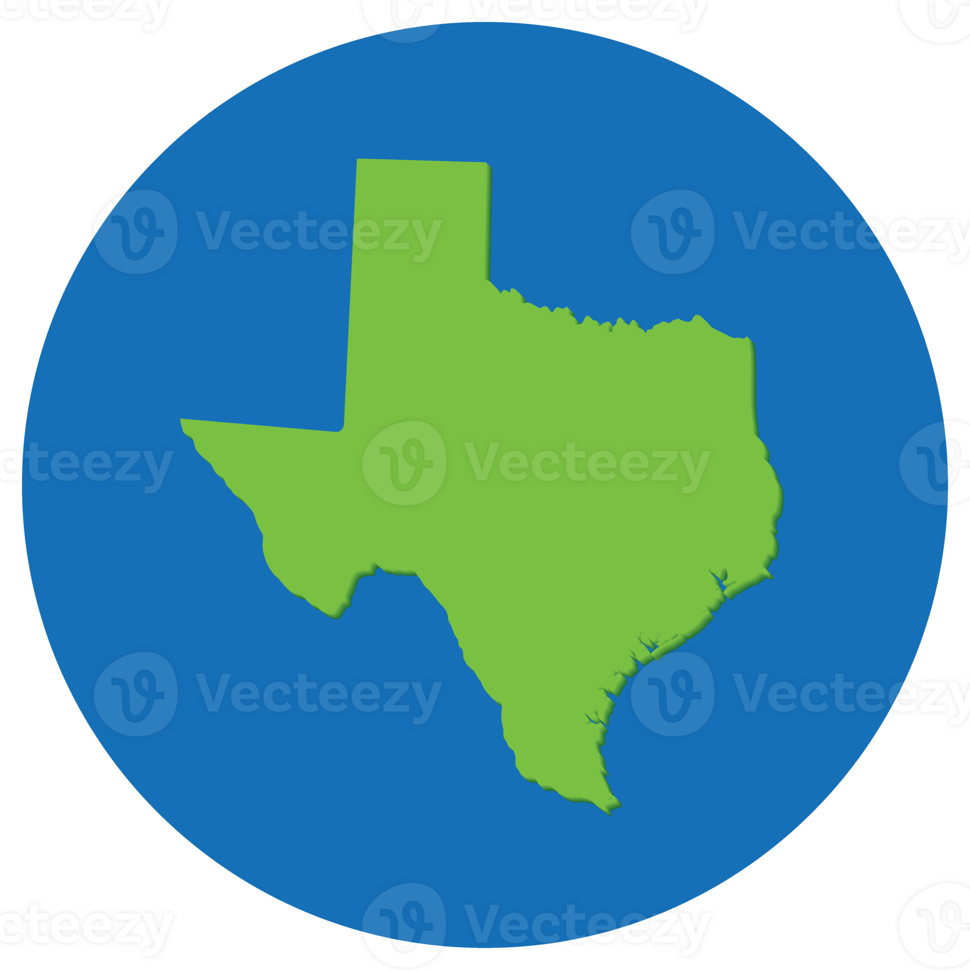 Texas state map in globe shape green with blue round circle color map