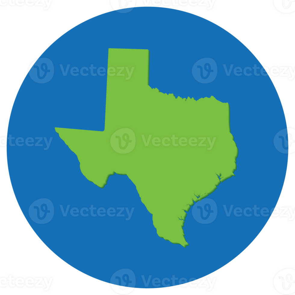 Texas state map in globe shape green with blue round circle color. Map of the U.S. state of Texas. png
