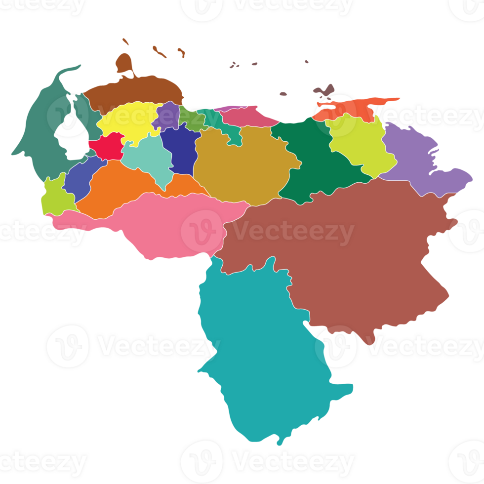 Venezuela map. Map of Venezuela in administrative provinces in multicolor png