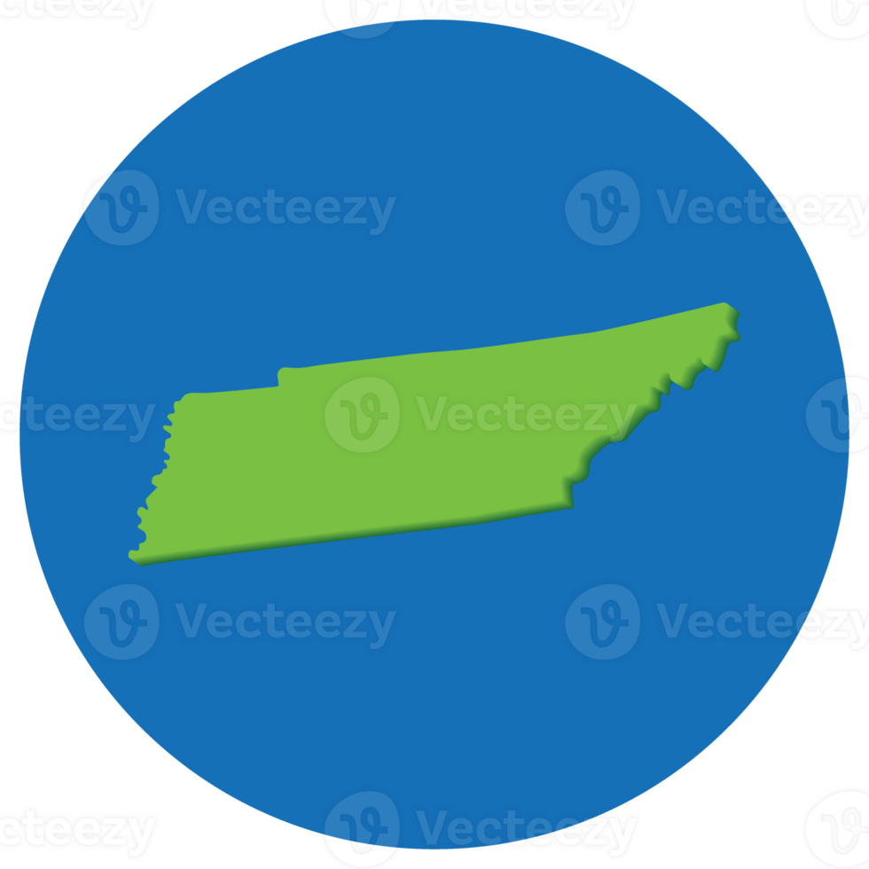 Map of Tennessee in globe shape green with blue round circle color. Tennessee map. USA map png