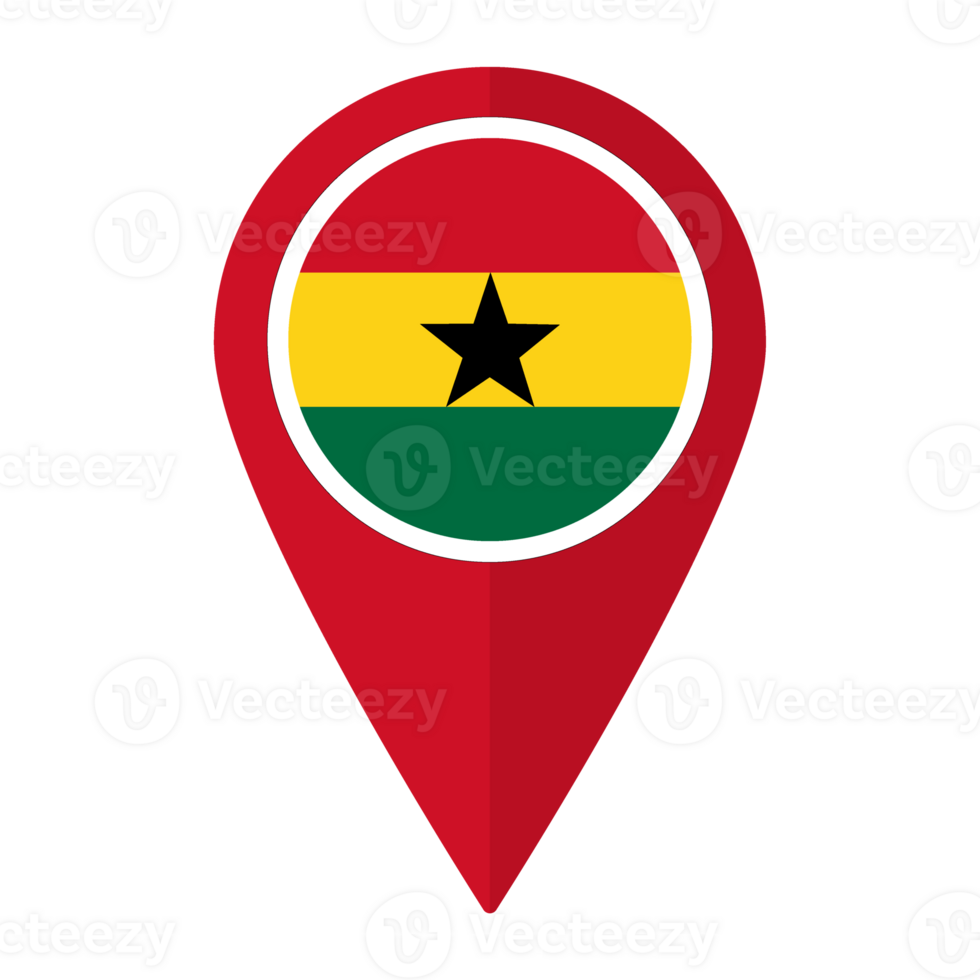 Ghana flag on map pinpoint icon isolated. Flag of Ghana png