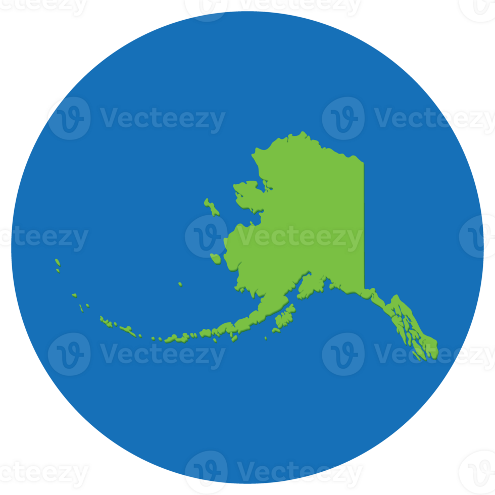 Alaska state map in globe shape green with blue circle color. png