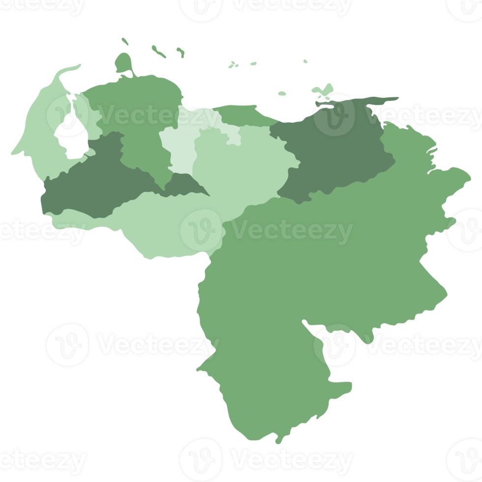 Venezuela map. Map of Venezuela in mains regions in multicolor png