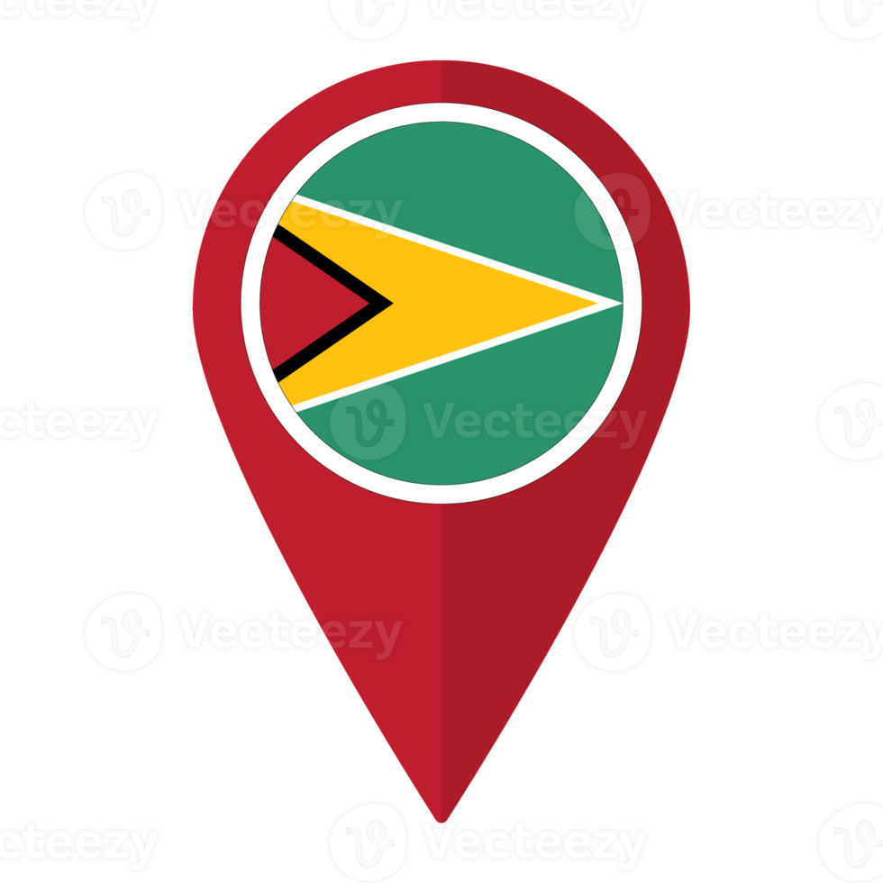 Guyana flag on map pinpoint icon isolated. Flag of Guyana png