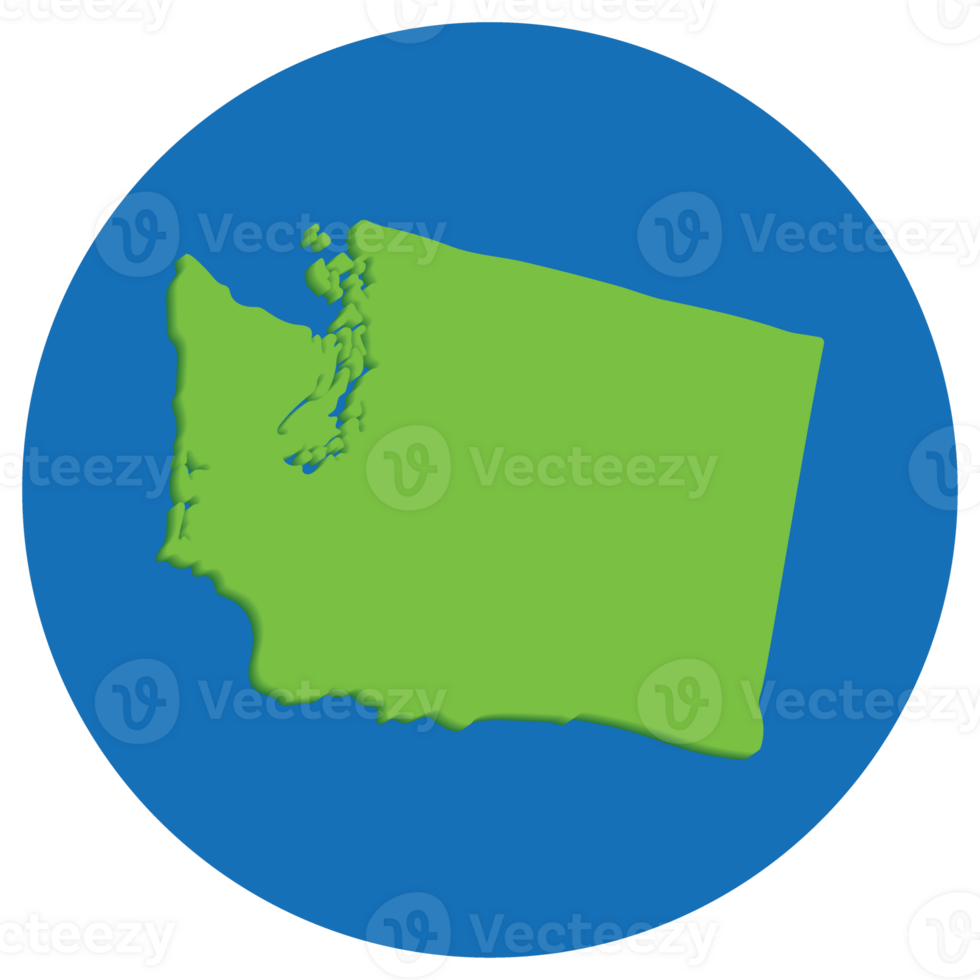 Washington state map in globe shape green with blue round circle color. Map of the U.S. state of Washington. png