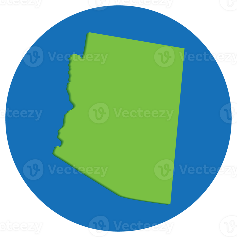 Arizona state map in globe shape green with blue circle color. US state of Arizona map. png